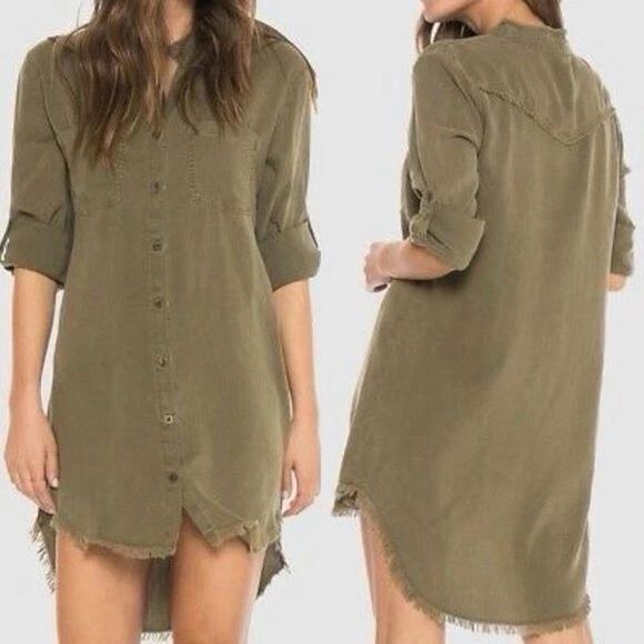 Stone + Cloth Dresses & Skirts - Women's Cloth & Stone Western Fray Shirt Dress Burnt Olive Tencel Lyocell Size S